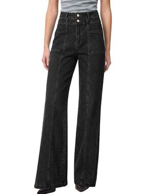 High-Waisted Wide Leg Jeans for Women | Double Button Stylish Pants